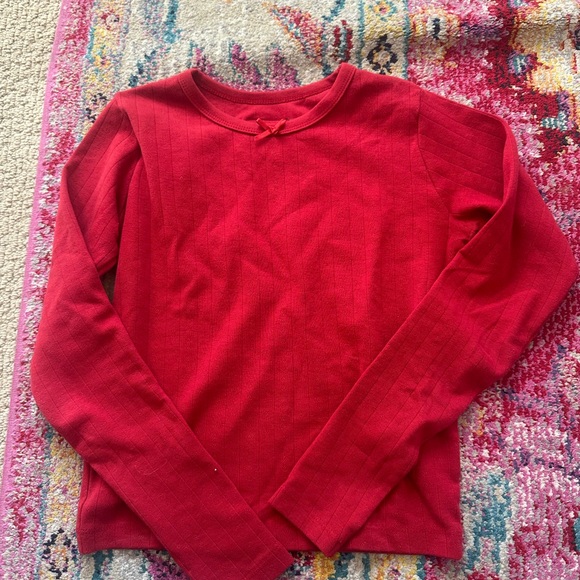 Daily Drills Tops - Daily Drills Red Pointelle Long Sleeve Tee